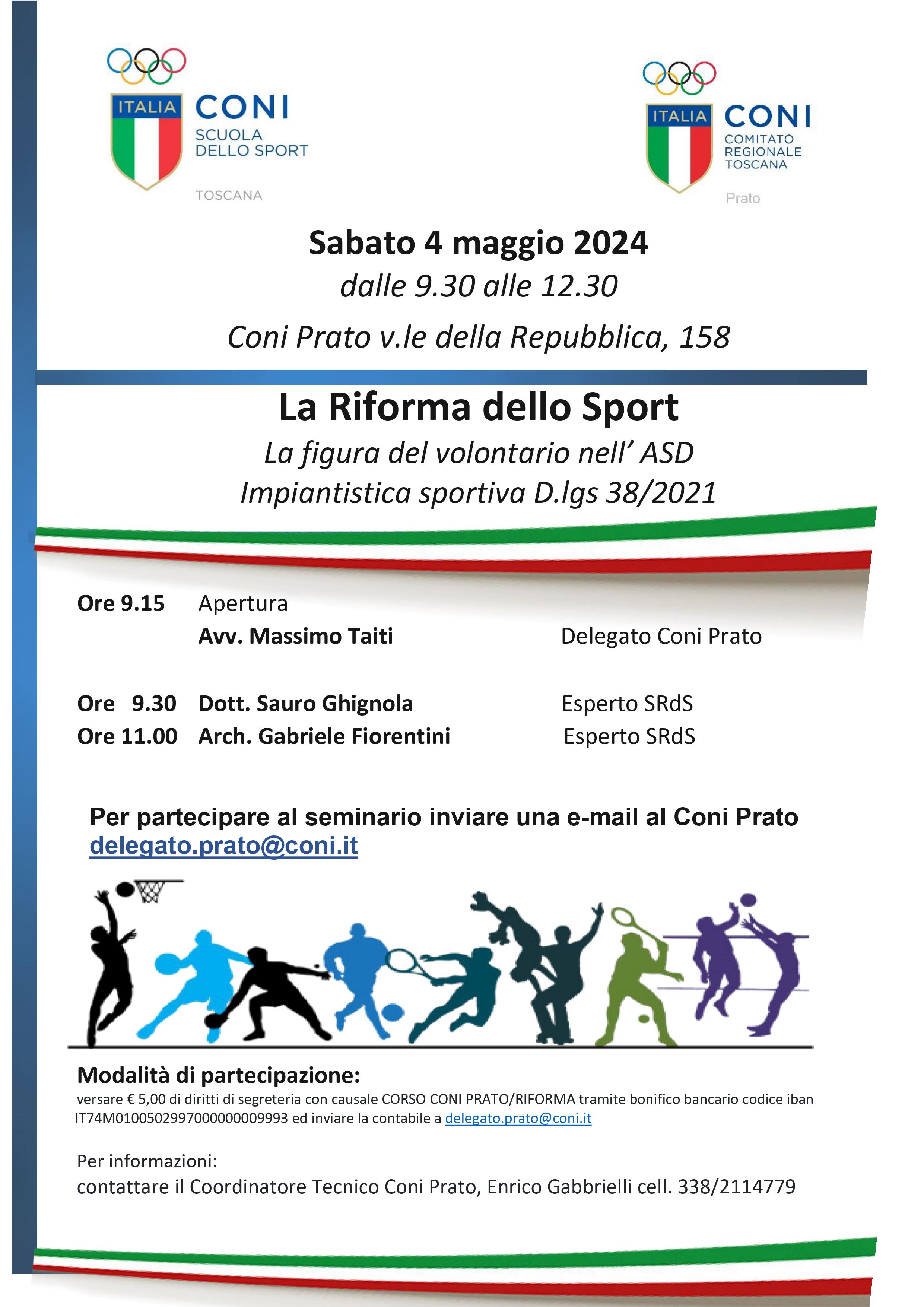 Impiantistica sportiva: normative e opportunità; il volontario nelle ASD - Prato