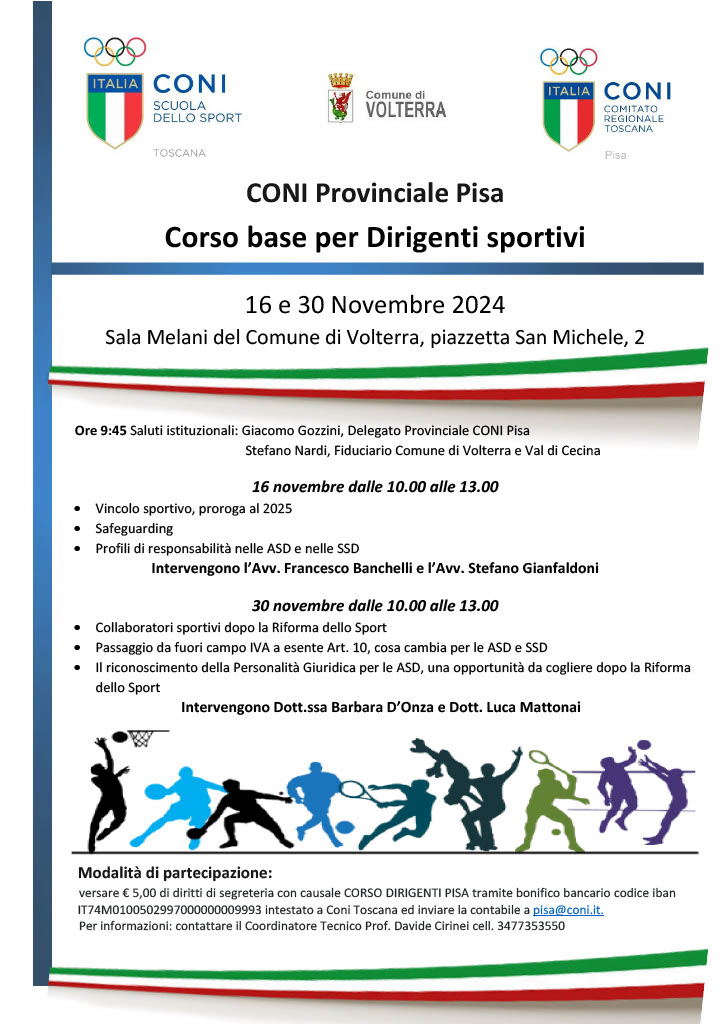 PISA - CORSO  PER DIRIGENTI SPORTIVI